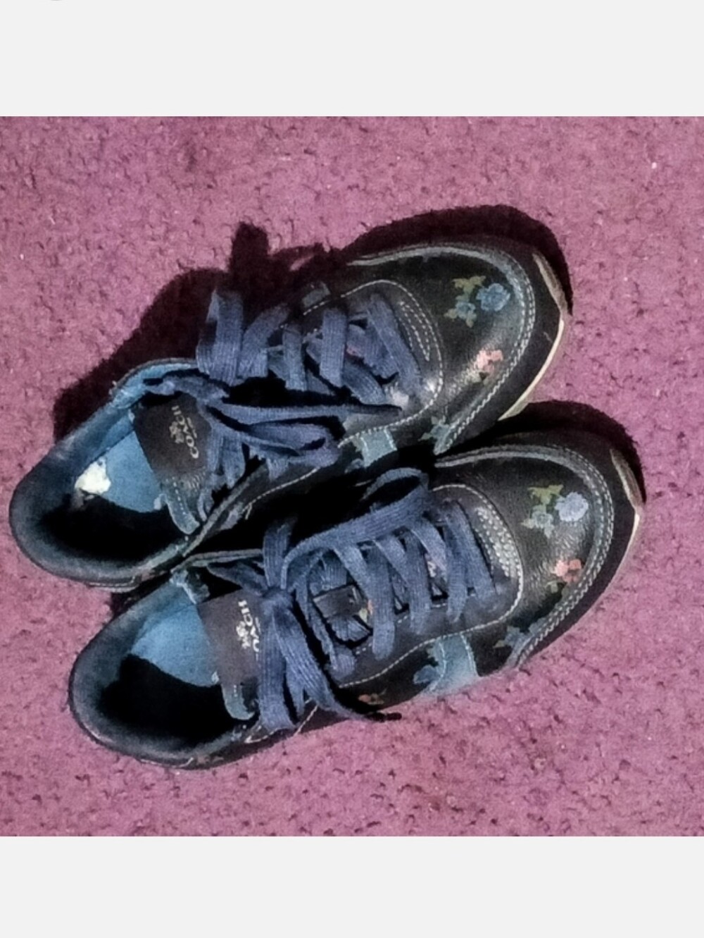 Coach Navy Girls Sneakers with Floral Stitching
